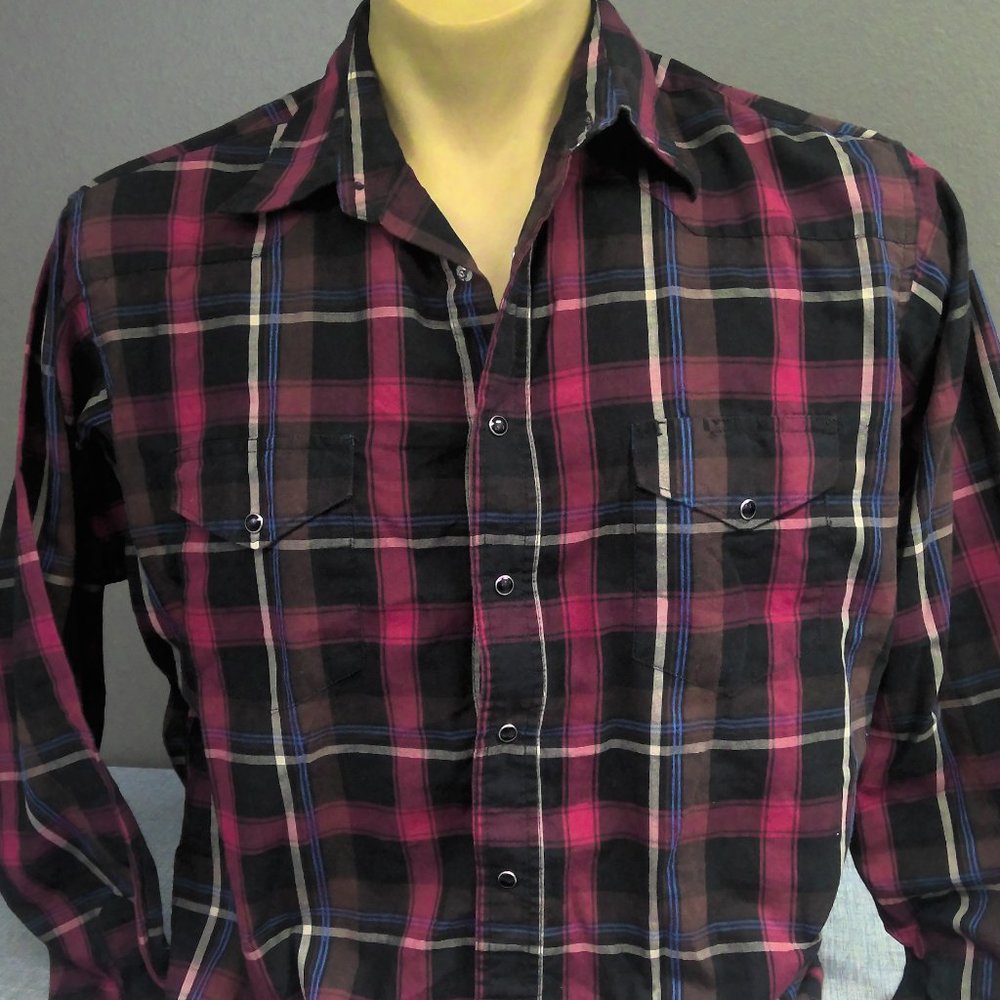 Vintage Wrangler Western Pearl Snap Shirt Long Sleeve Red Plaid Men's Large